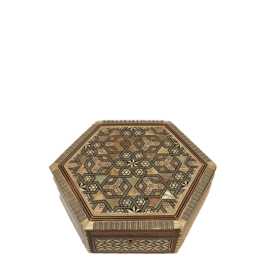 Wooden Box Handcrafted by Shell Hexagonal shape (No1)