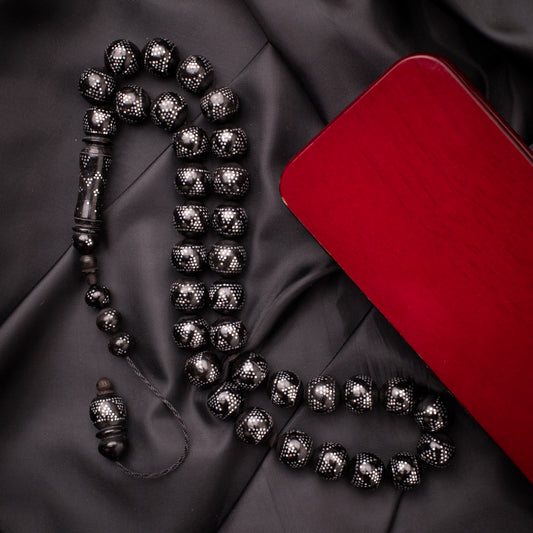 Rosary of Natural Coc Wood with Metal& Stones 33 Beads (Code: RCS06)