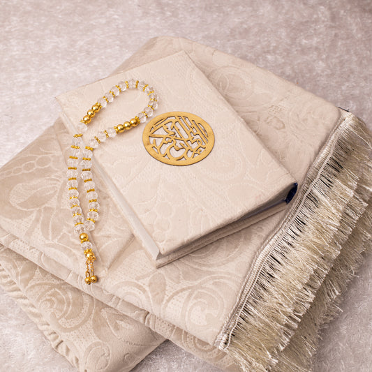 Loloa Offer1 ( Prayer rug + Quran + Rosary) - Champagne colour