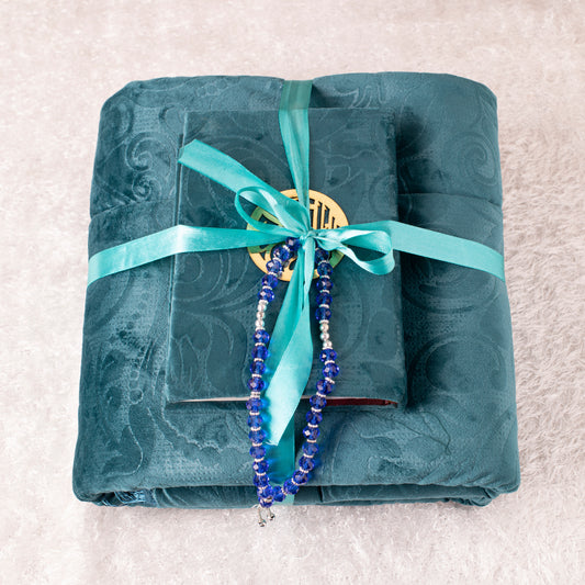 Loloa Offer1 ( Prayer rug + Quran + Rosary) - Turquoise color
