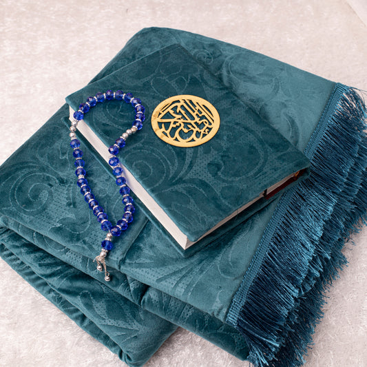 Loloa Offer1 ( Prayer rug + Quran + Rosary) - Turquoise color