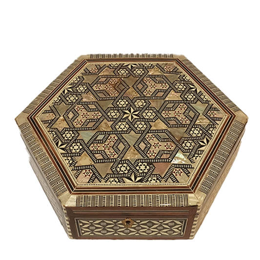Wooden Box Handcrafted by Shell Hexagonal shape (No5)
