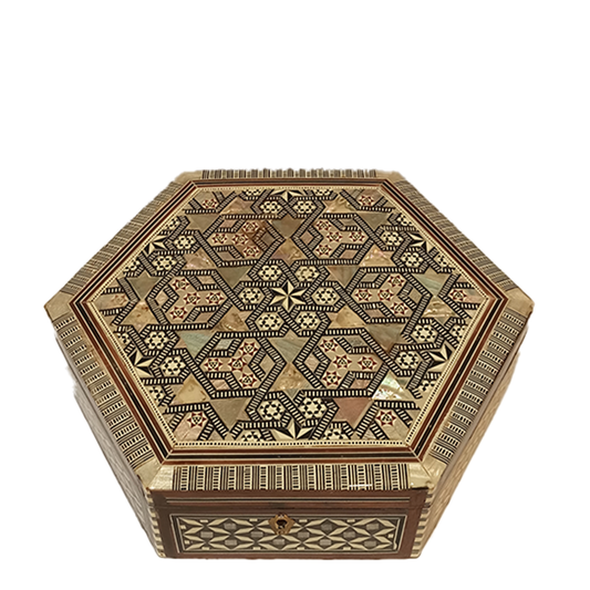 Wooden Box Handcrafted by Shell Hexagonal shape (No4)