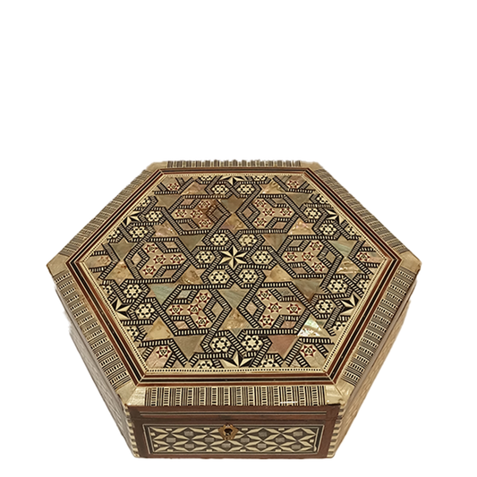 Wooden Box Handcrafted by Shell Hexagonal shape (No3)