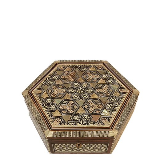 Wooden Box Handcrafted by Shell Hexagonal shape (No2)