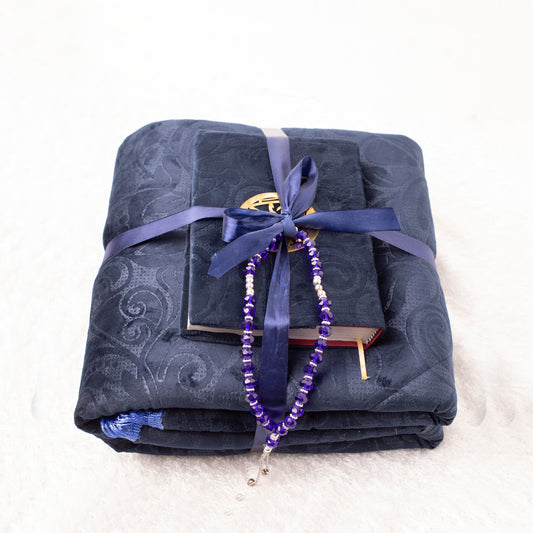 Loloa Offer1 ( Prayer rug + Quran + Rosary) - Dark Blue color