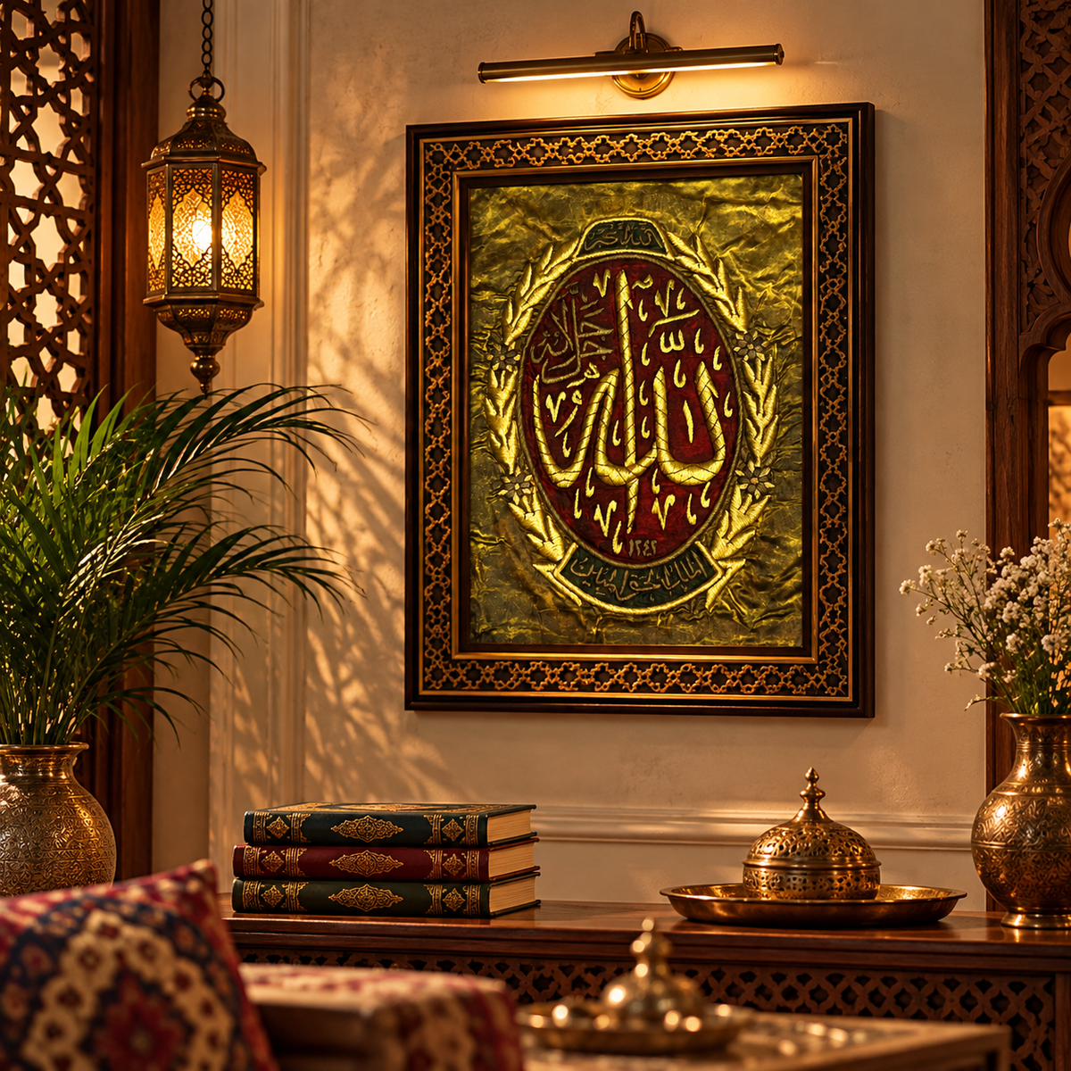 Handmade Allah Islamic Wall Art | Ottoman Kaaba Kiswah Inspired Textile | Arabic