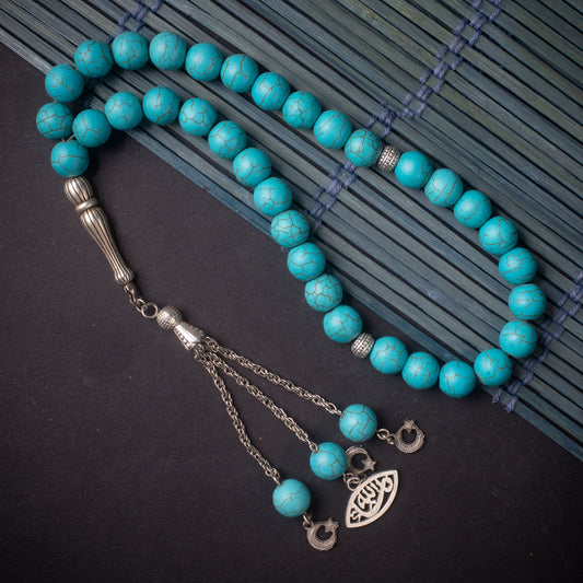 Rosary of Howlite Stone with Metal Tassel 33 Beads (Code:RAS12)