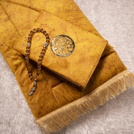 Loloa Offer4 ( Prayer rug + Quran + Rosary) - Mustard color