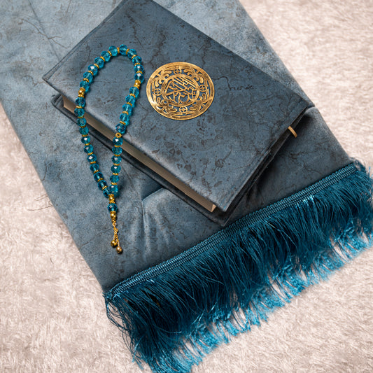 Loloa Offer4 ( Prayer rug + Quran + Rosary) - Petroleum color