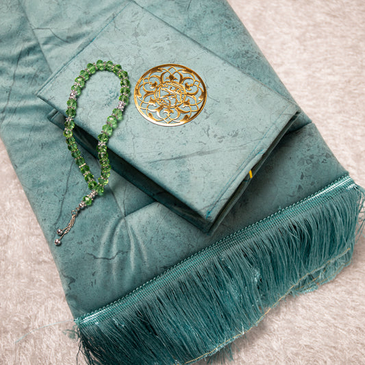 Loloa Offer4 ( Prayer rug + Quran + Rosary) - Turquoise color