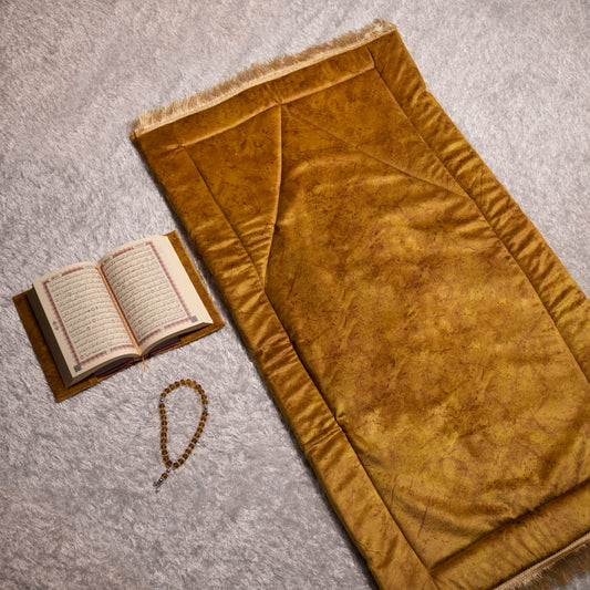 Loloa Offer4 ( Prayer rug + Quran + Rosary) - Mustard color