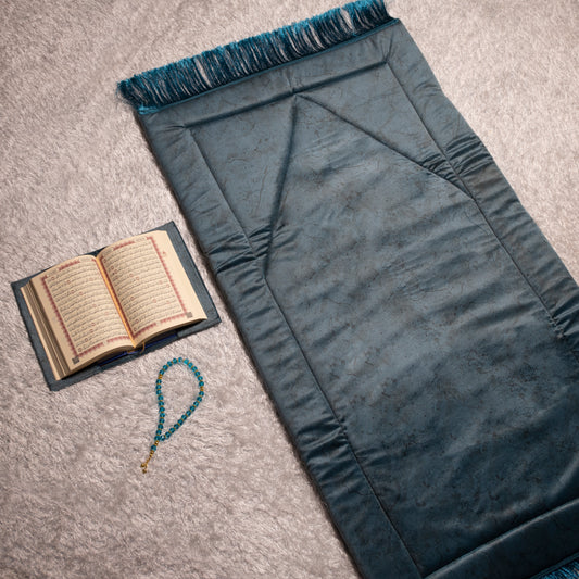 Loloa Offer4 ( Prayer rug + Quran + Rosary) - Petroleum color