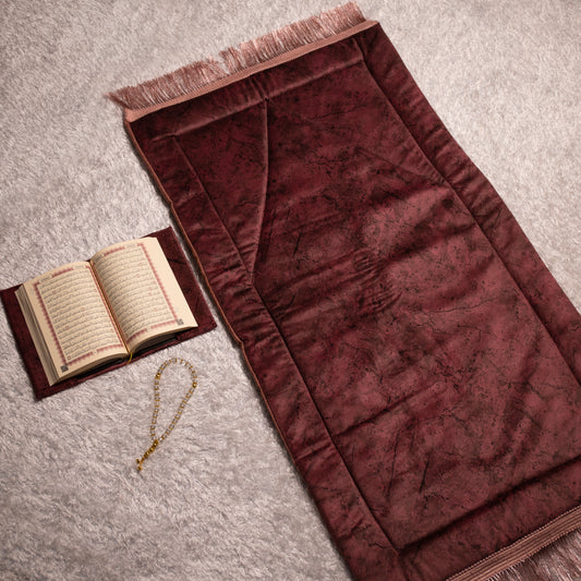 Loloa Offer4 ( Prayer rug + Quran + Rosary) - Burgundy color
