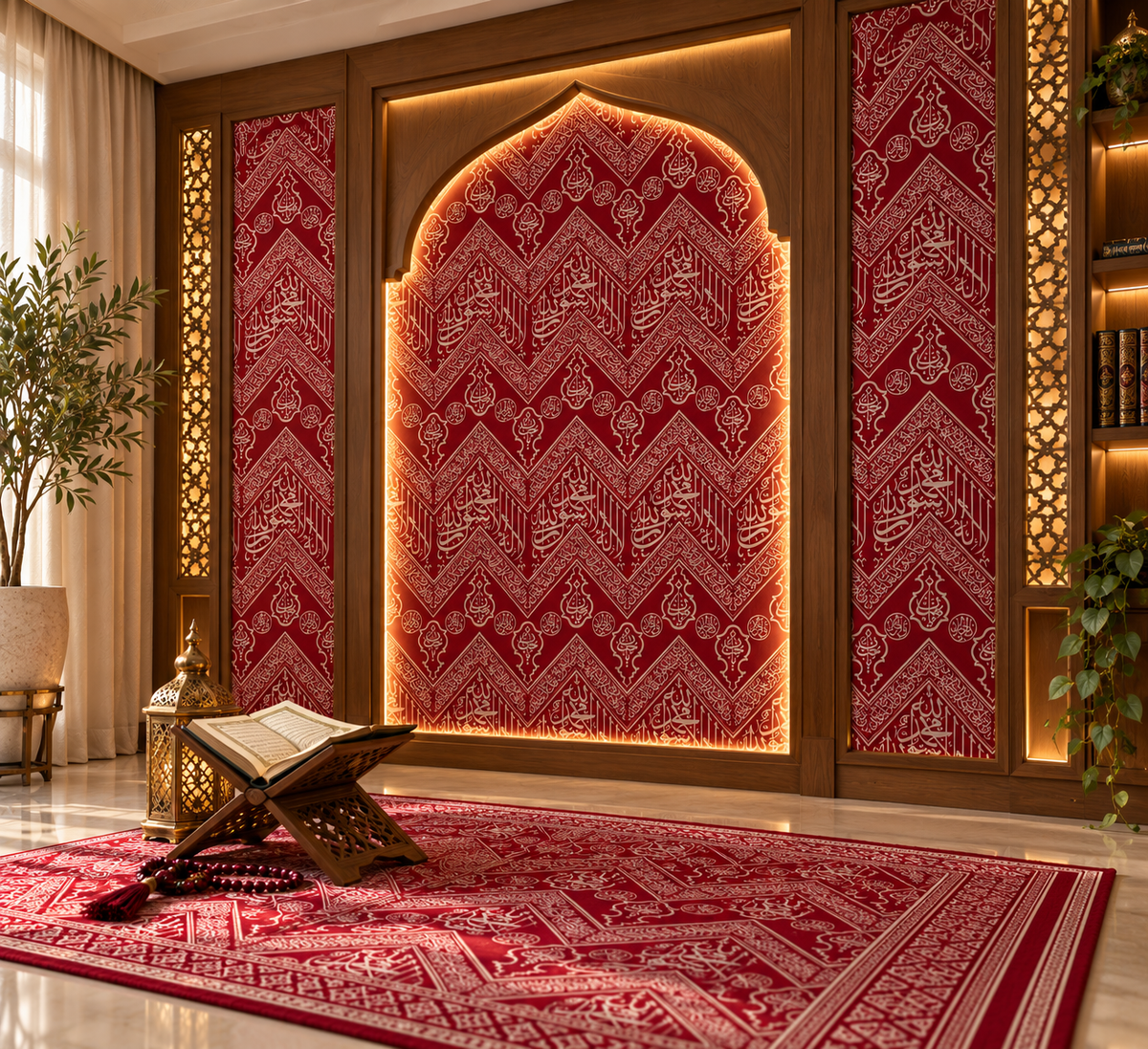 The inner fabric of the Kaaba - Kiswah - Calligraphy - Handmade - Red