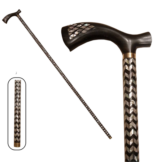 Walking Cane Ebony Wood with Shell (Code: MB107)