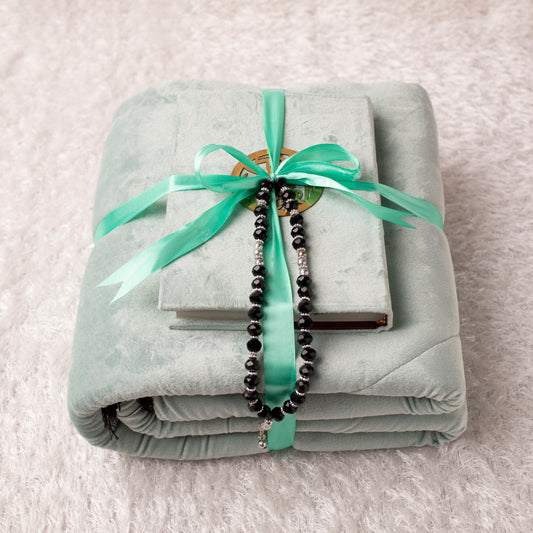 Loloa Offer1 ( Prayer rug + Quran + Rosary) - Mint Green color