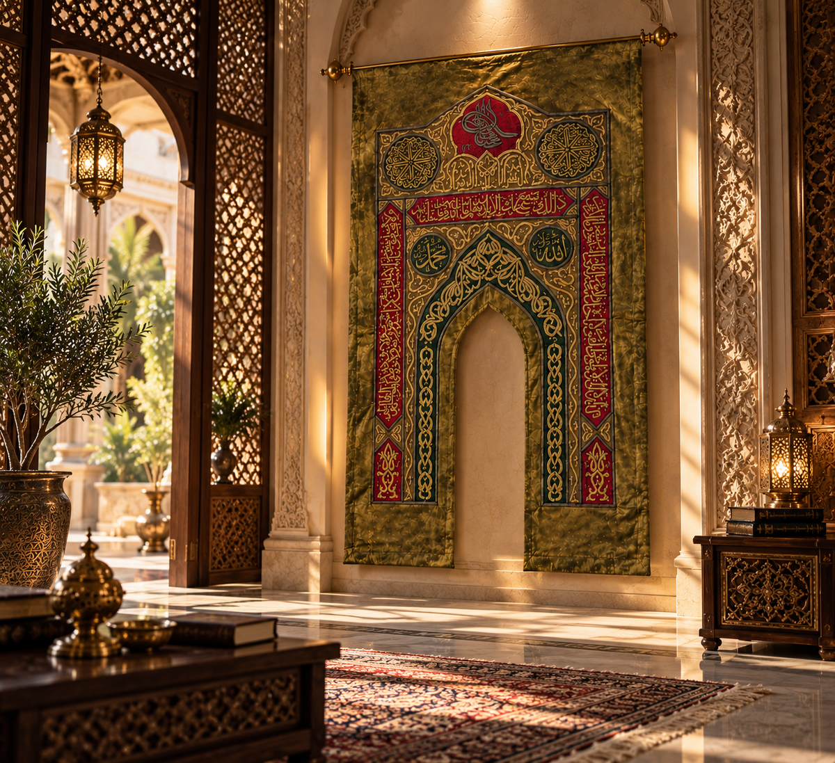 Ottoman-Style Prophet’s Chamber Mihrab Curtain – Handcrafted Islamic Silk Art