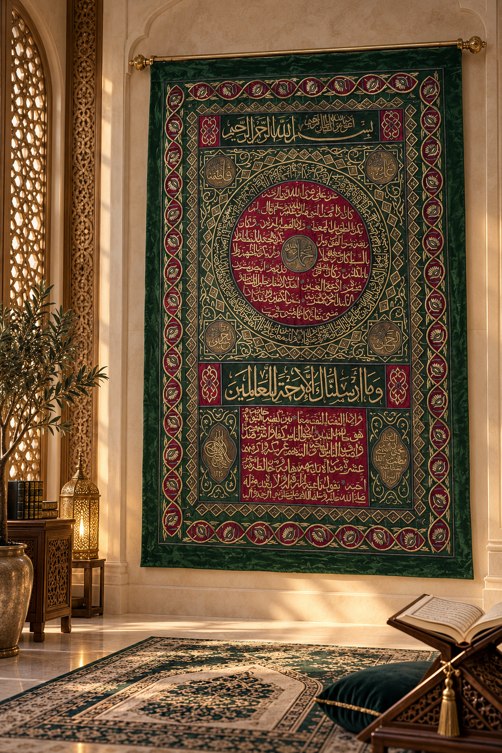 Ottoman-Style Prophet’s Chamber Curtain – Description of Prophet Muhammad (PBUH) | Handcrafted Silk Textile
