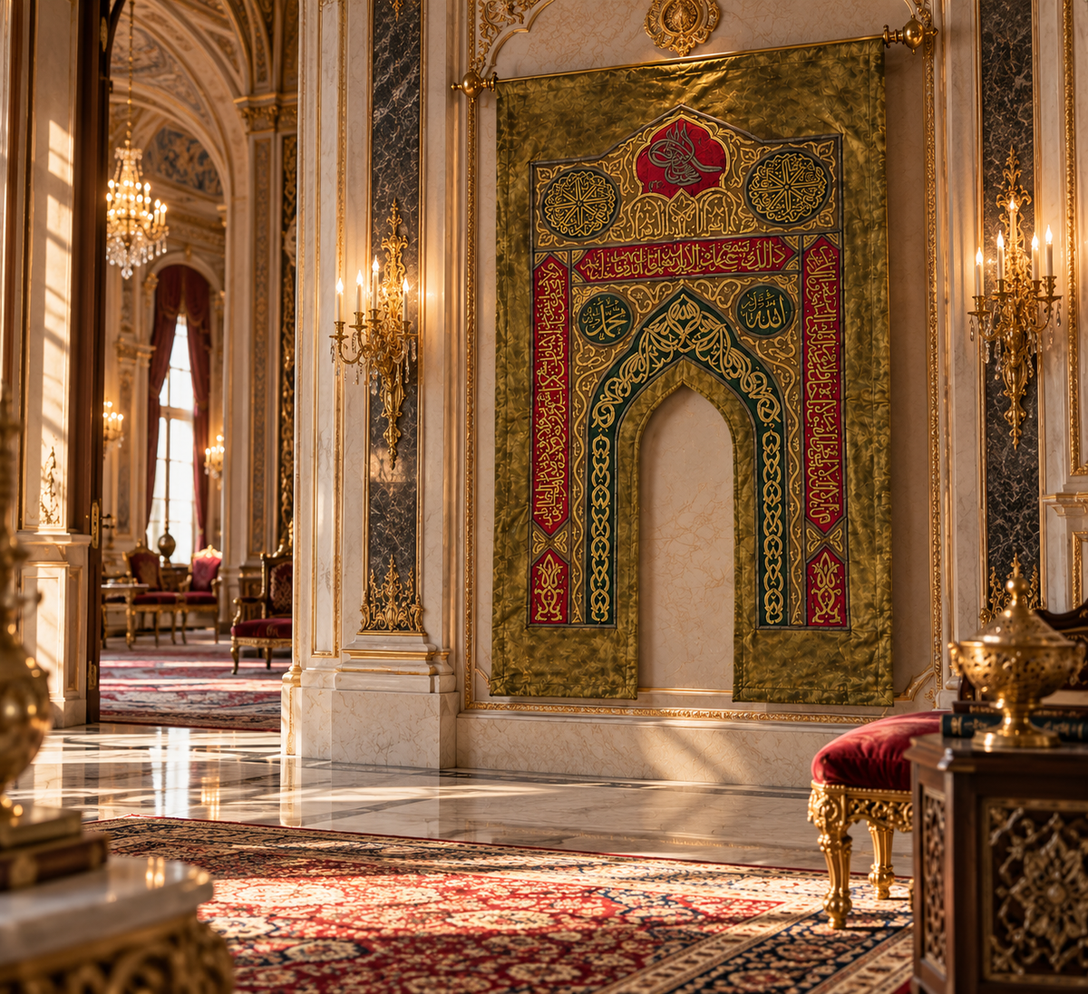 Ottoman-Style Prophet’s Chamber Mihrab Curtain – Handcrafted Islamic Silk Art