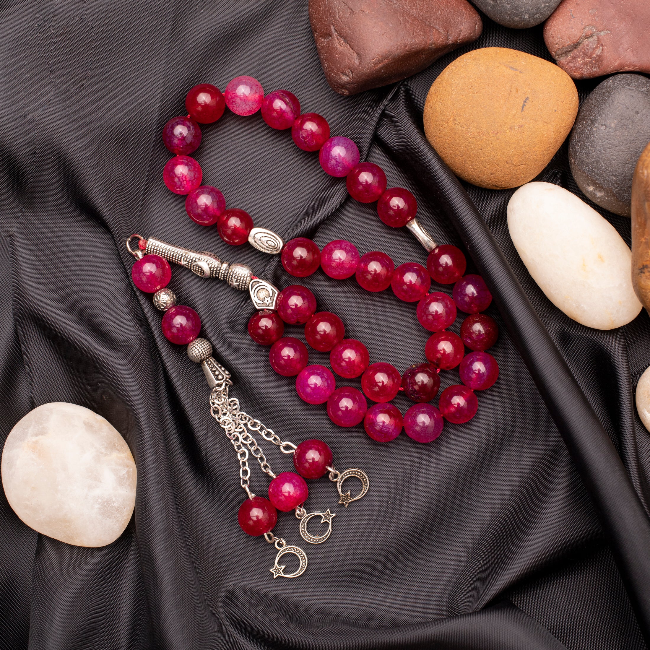 Rosary of Agate Stone with Metal Tassel 33 Beads (Code:RAS04)