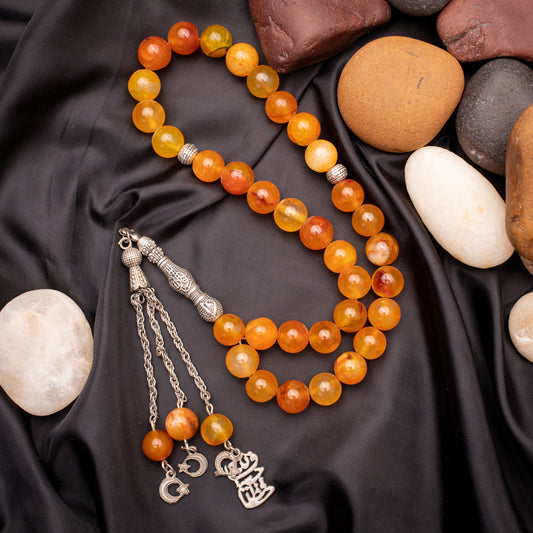 Rosary of Agate Stone with Metal Tassel 33 Beads (Code:RAS09)
