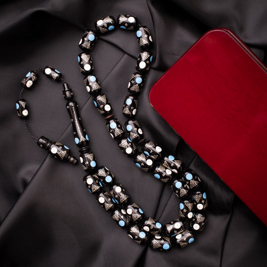 Rosary of Natural Coc Wood with Metal& Stones 33 Beads (Code: RCP02)