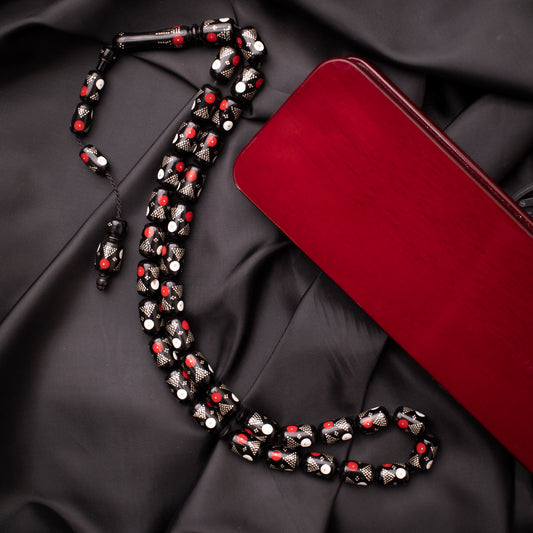 Rosary of Natural Coc Wood with Metal& Stones 33 Beads (Code: RCP01)