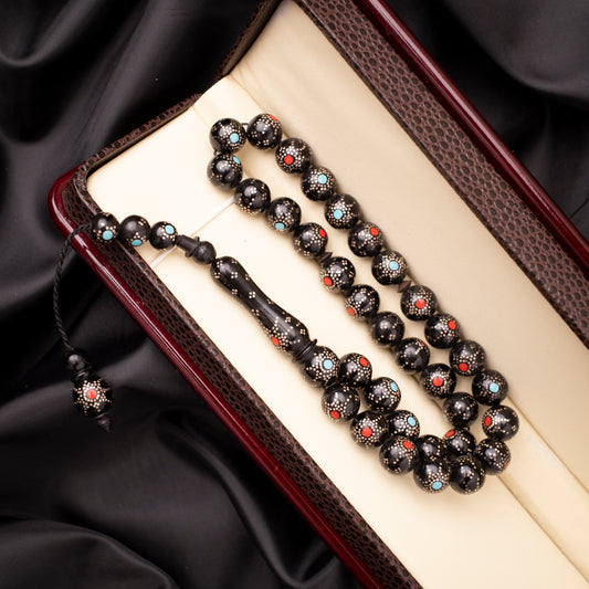 Rosary of Natural Coc Wood with Metal& Stones 33 Beads (Code: RCP04)