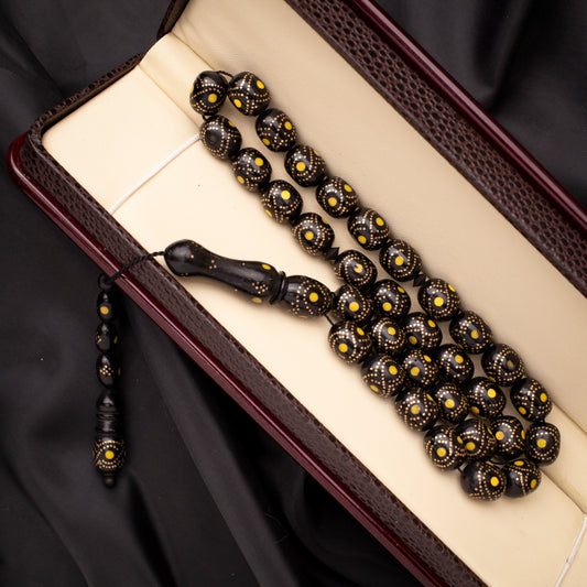 Rosary of Natural Coc Wood with Metal& Stones 33 Beads (Code: RCS01)