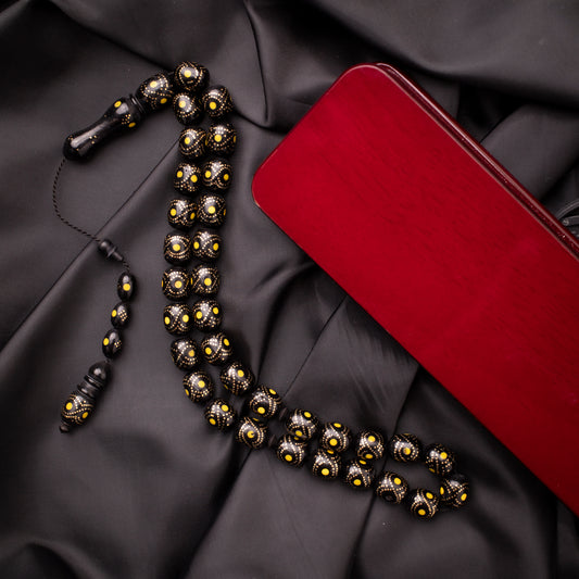 Rosary of Natural Coc Wood with Metal& Stones 33 Beads (Code: RCS01)