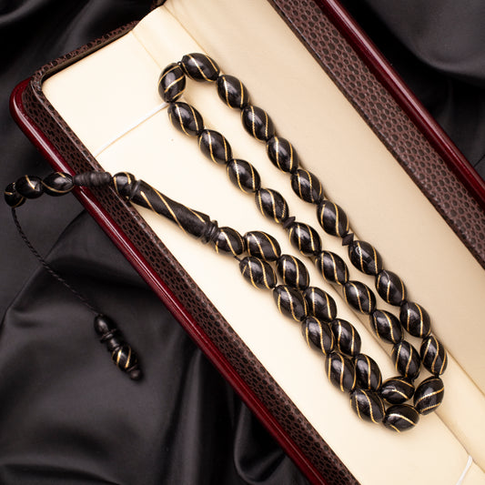 Rosary of Natural Coc Wood with Metal& Stones 33 Beads (RCS02)