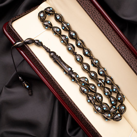 Rosary of Natural Coc Wood with Metal& Stones 33 Beads (RCS03)