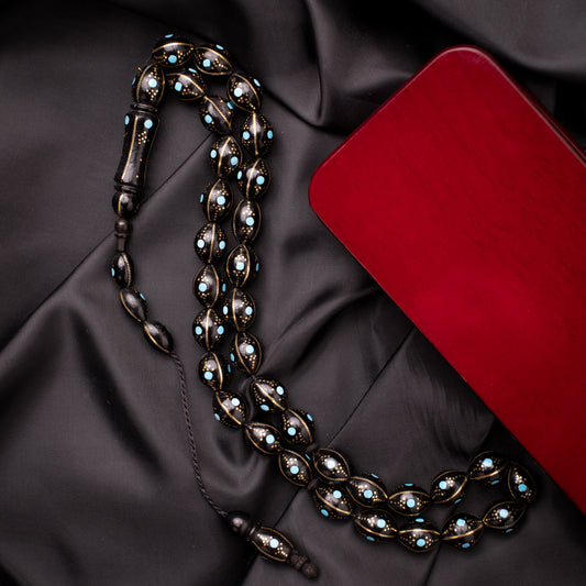 Rosary of Natural Coc Wood with Metal& Stones 33 Beads (RCS03)