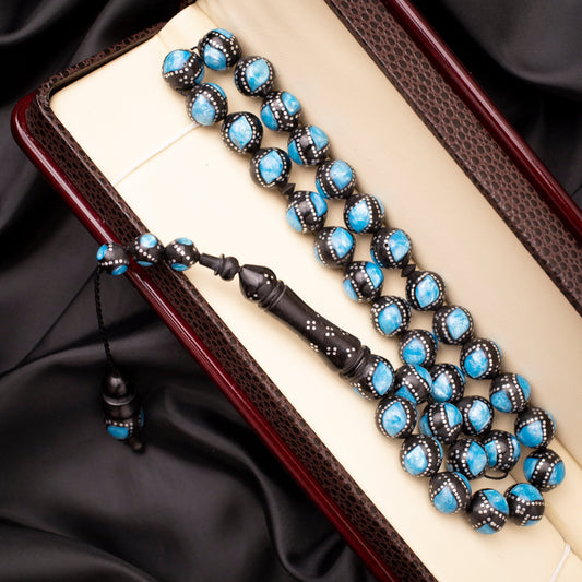 Rosary of Natural Coc Wood with Metal& Stones 33 Beads (RCS04)