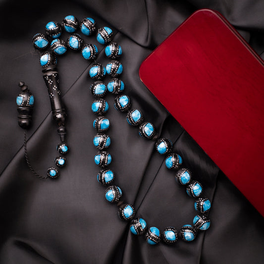 Rosary of Natural Coc Wood with Metal& Stones 33 Beads (RCS04)