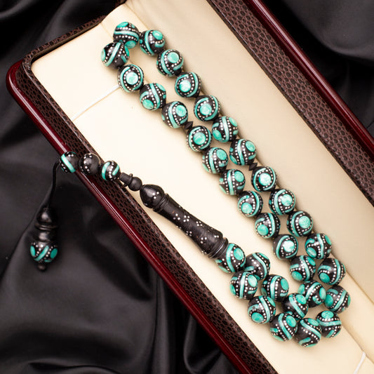 Rosary of Natural Coc Wood with Metal& Stones 33 Beads (RCS05)