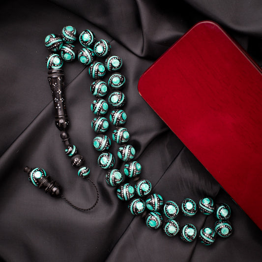 Rosary of Natural Coc Wood with Metal& Stones 33 Beads (RCS05)