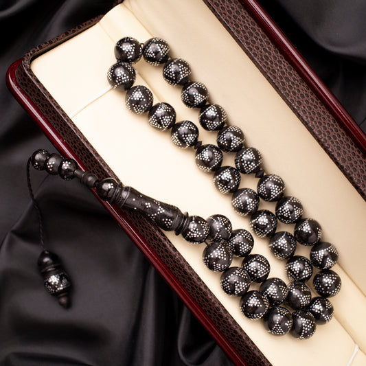 Rosary of Natural Coc Wood with Metal& Stones 33 Beads (Code: RCS06)