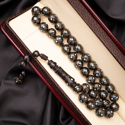 Rosary of Natural Coc Wood with Metal& Stones 33 Beads (Code: RCS07)