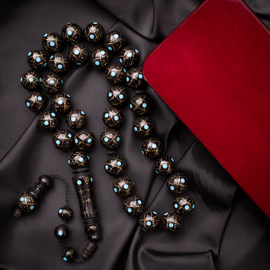 Rosary of Natural Coc Wood with Metal& Stones 33 Beads (Code: RCS07)