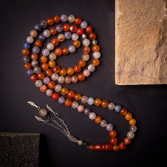 Rosary Of Agate Stone with Metal Tassel 99 Beads multicolored (Code: RAS16)