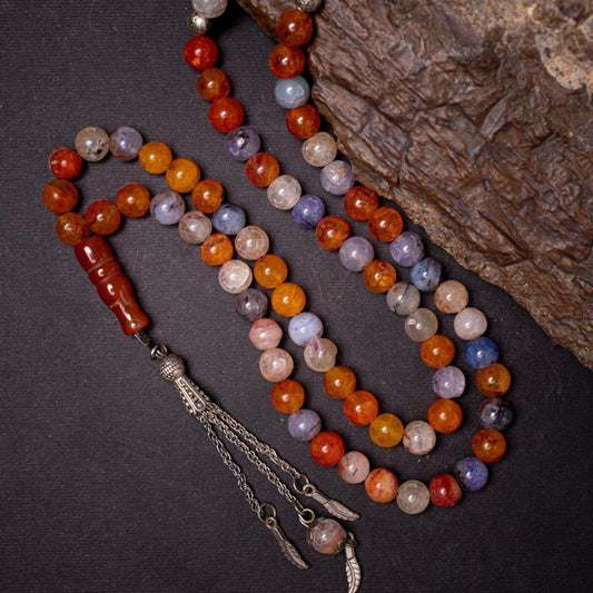Rosary Of Agate Stone with Metal Tassel 99 Beads multicolored (Code: RAS16)