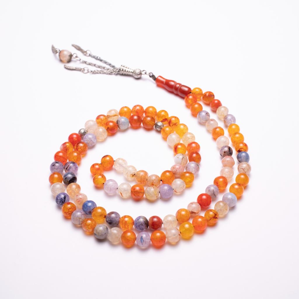 Rosary Of Agate Stone with Metal Tassel 99 Beads multicolored (Code: RAS16)