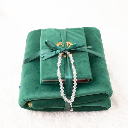 Loloa Offer1 ( Prayer rug + Quran + Rosary) - Royal Green color