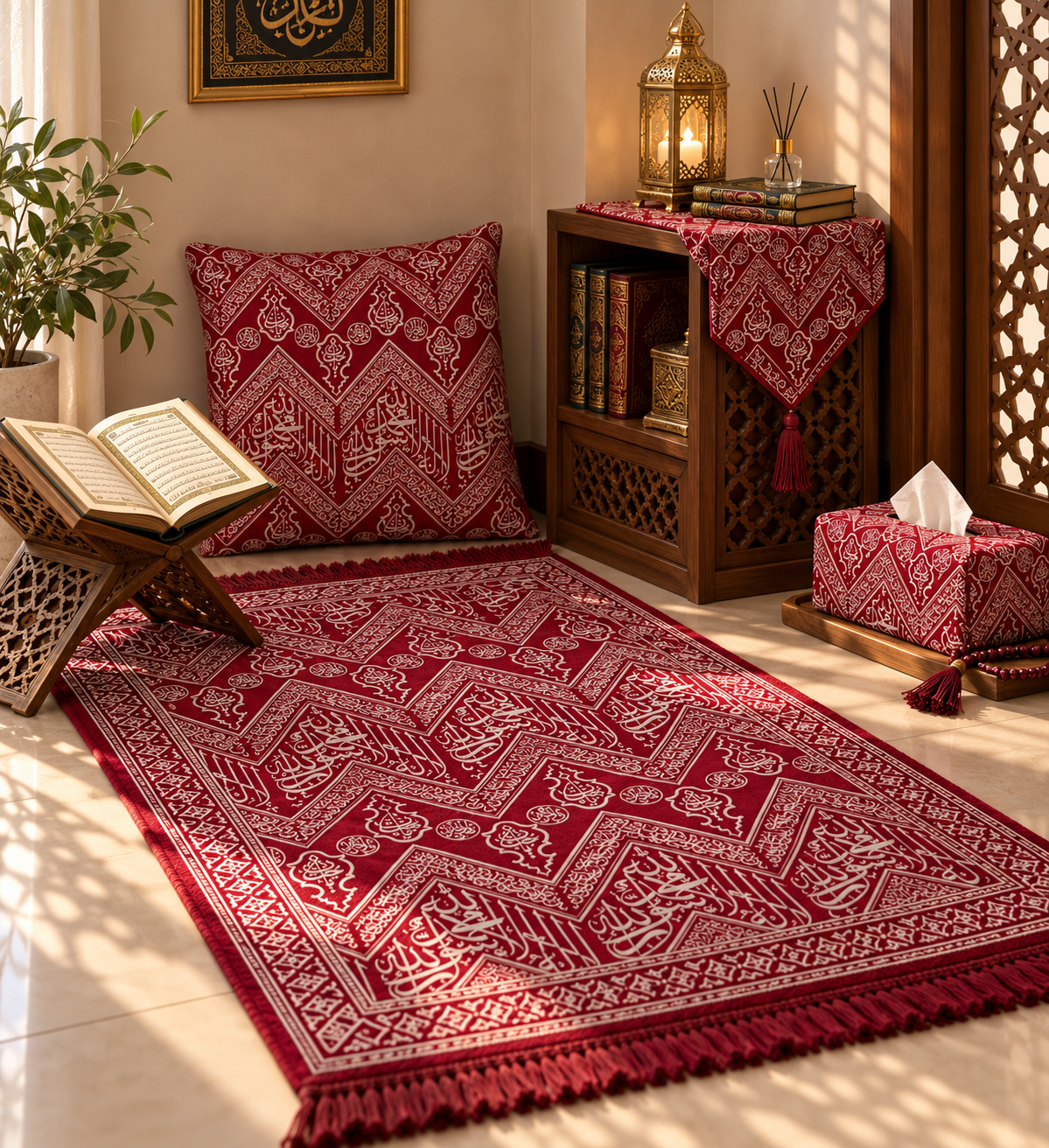 The inner fabric of the Kaaba - Kiswah - Calligraphy - Handmade - Red