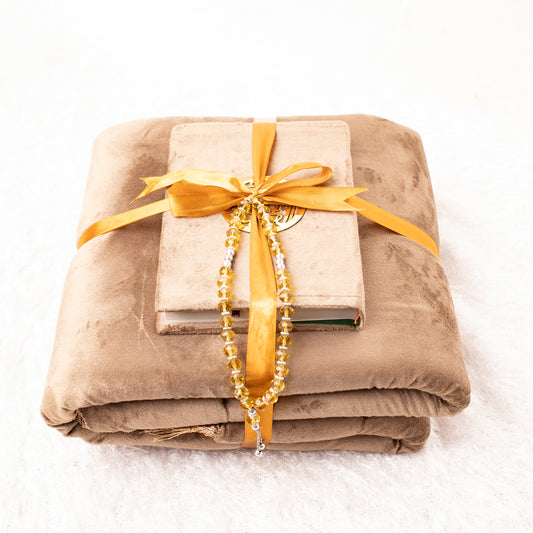 Loloa Offer1 ( Prayer rug + Quran + Rosary) - White Coffee color