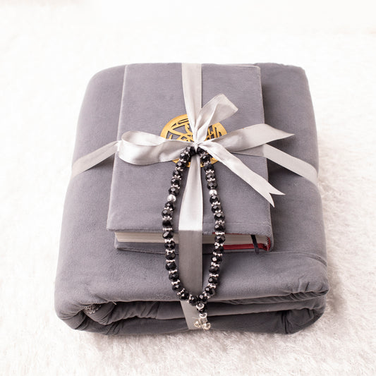Loloa Offer1 ( Prayer rug + Quran + Rosary) - Dark Grey color