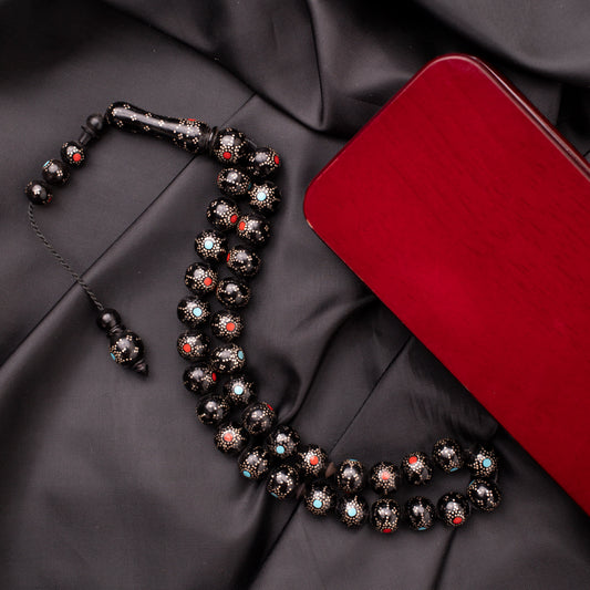 Rosary of Natural Coc Wood with Metal& Stones 33 Beads (Code: RCP01)